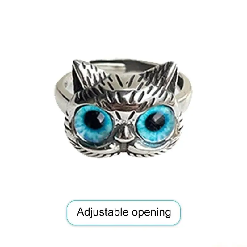 31BF Unique Cats Eye Stone Ring Adjustable Alloy Band Elegant Everyday Jewelry Perfect For Her Birthday Or Anniversary