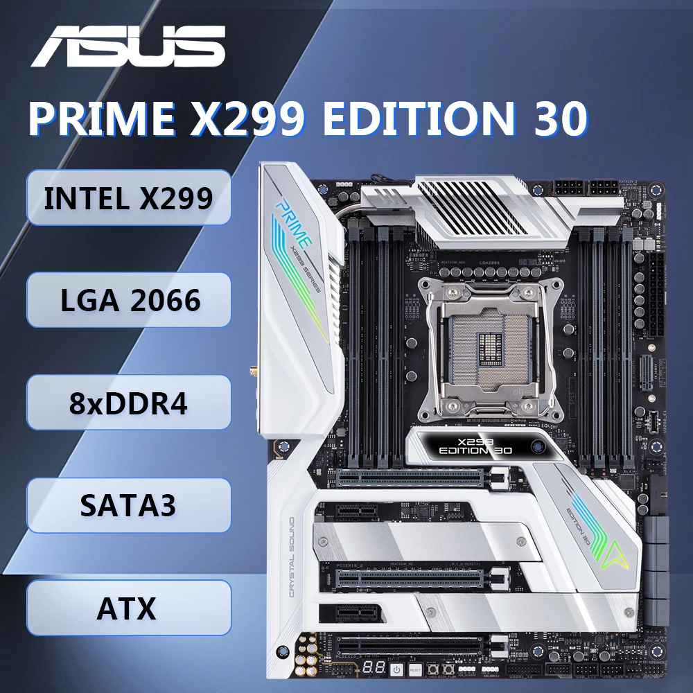 

Материнская плата ASUS Prime X299 Edition 30 ATX Intel X299 LGA2066 DDR4 SATA3 M.2 DP SPDIF WIFI для процессора Intel Core X-Series