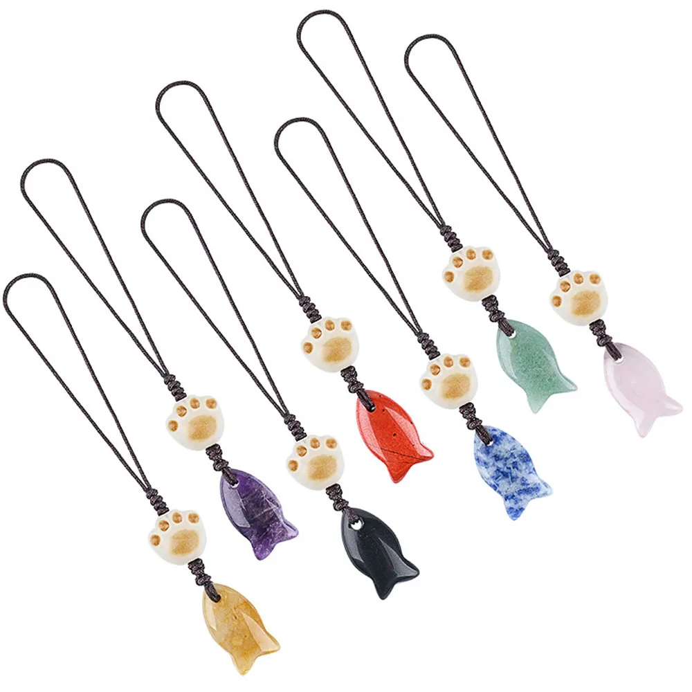 Natural Crystal Amethysts Fish Pendant Keychain Bag Accessory