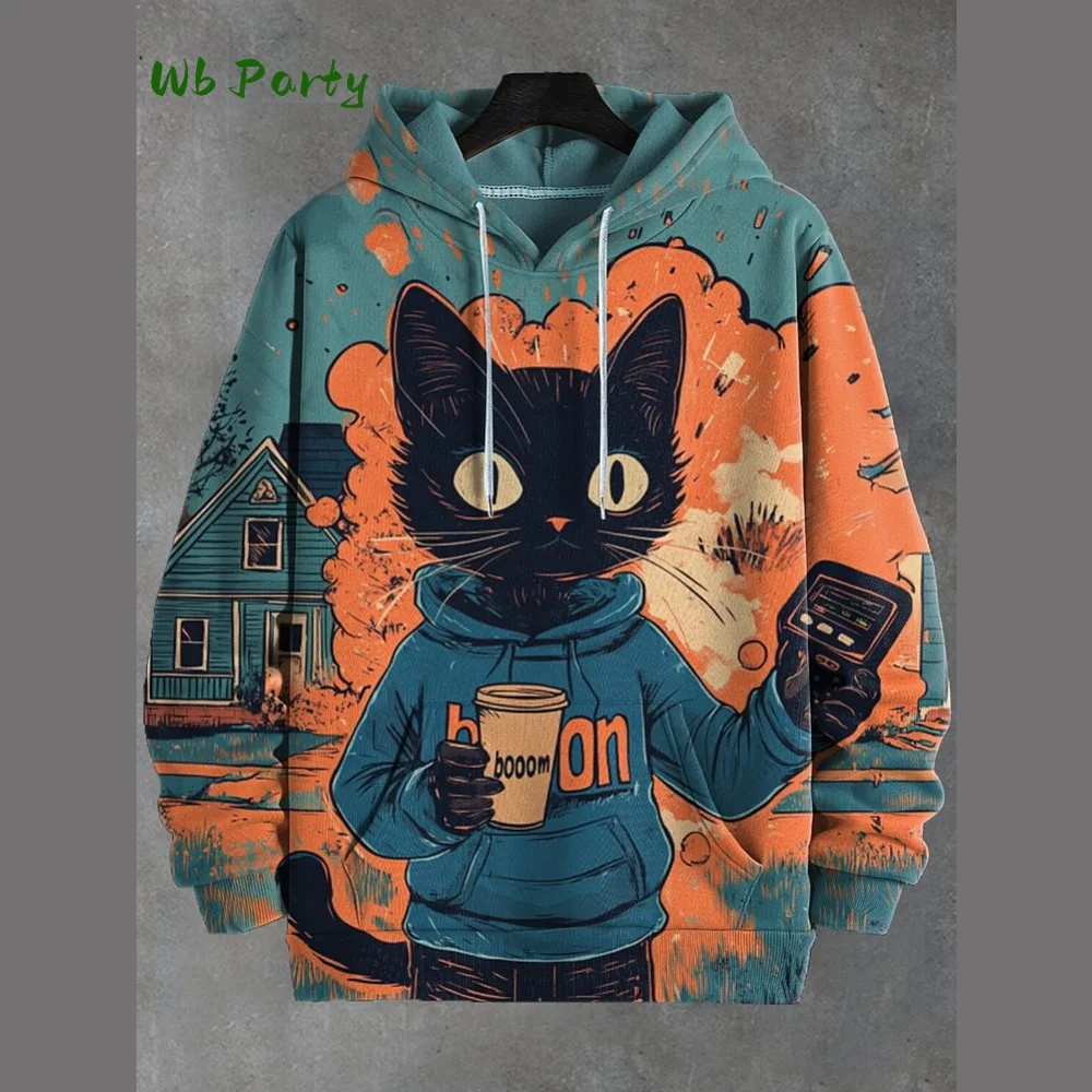 2026 الرجال هوديس مضحك القط Ufo الفن ثلاثية الأبعاد المطبوعة الكرتون البلوز الرجال النساء رياضية المتضخم عادية الشارع مان بلوزات
