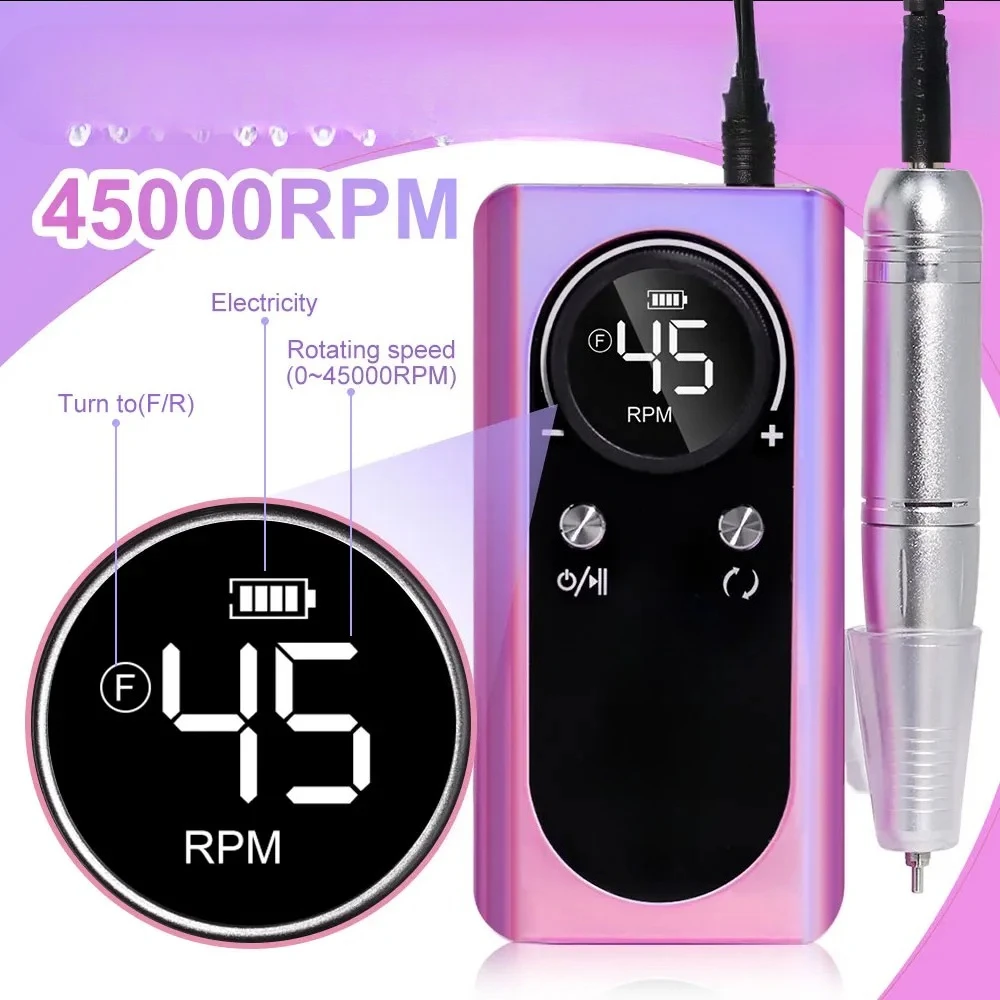 45000RPM 充電式ネイルドリルマシン LCD付き 低騒音 プロ仕様 ネイルポリッシュサンダー ネイルアクセサリーセット
