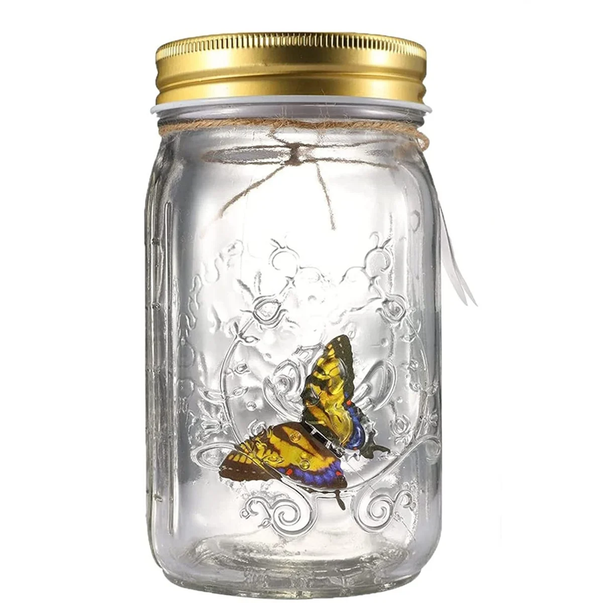 Simulation Butterfly Collection in a Jar, Butterfly Jar That Moves, LED Light Romantic Glass Animated Butterfly Yellow