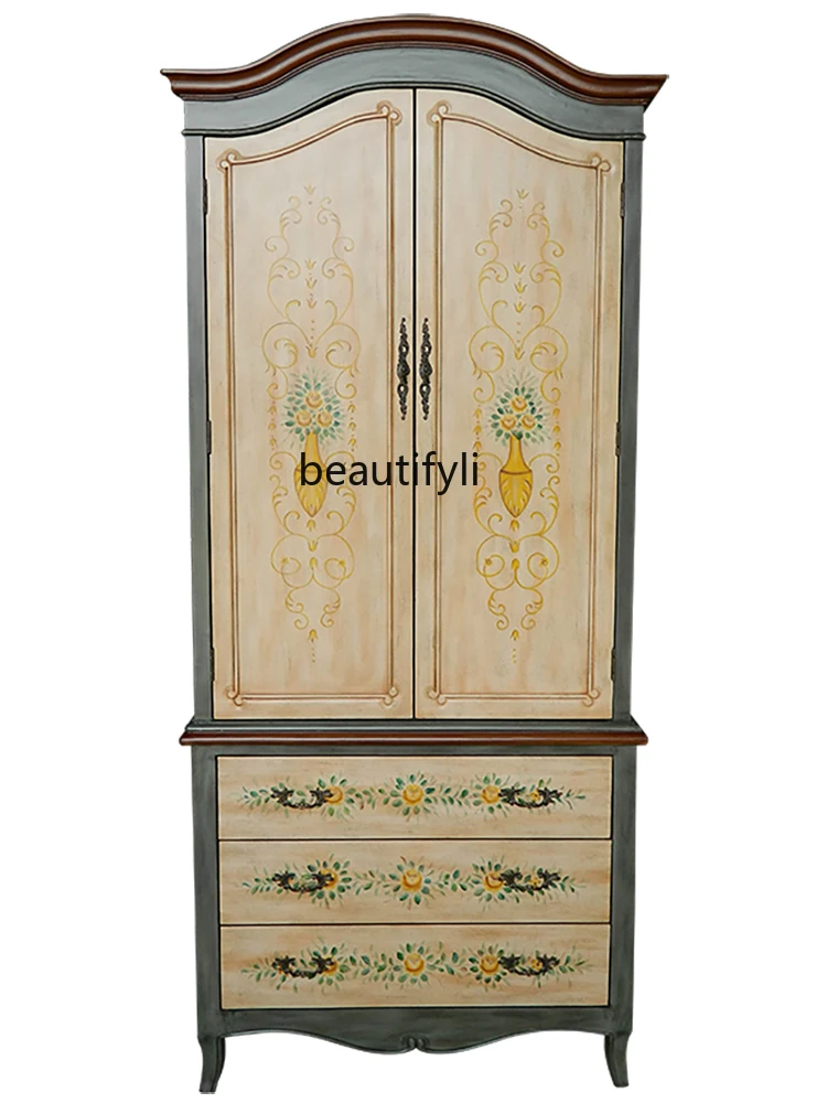 

American-Style Double-Door Closet Small Apartment Home Bedroom Storage Wardrobe Mediterranean Cabinet