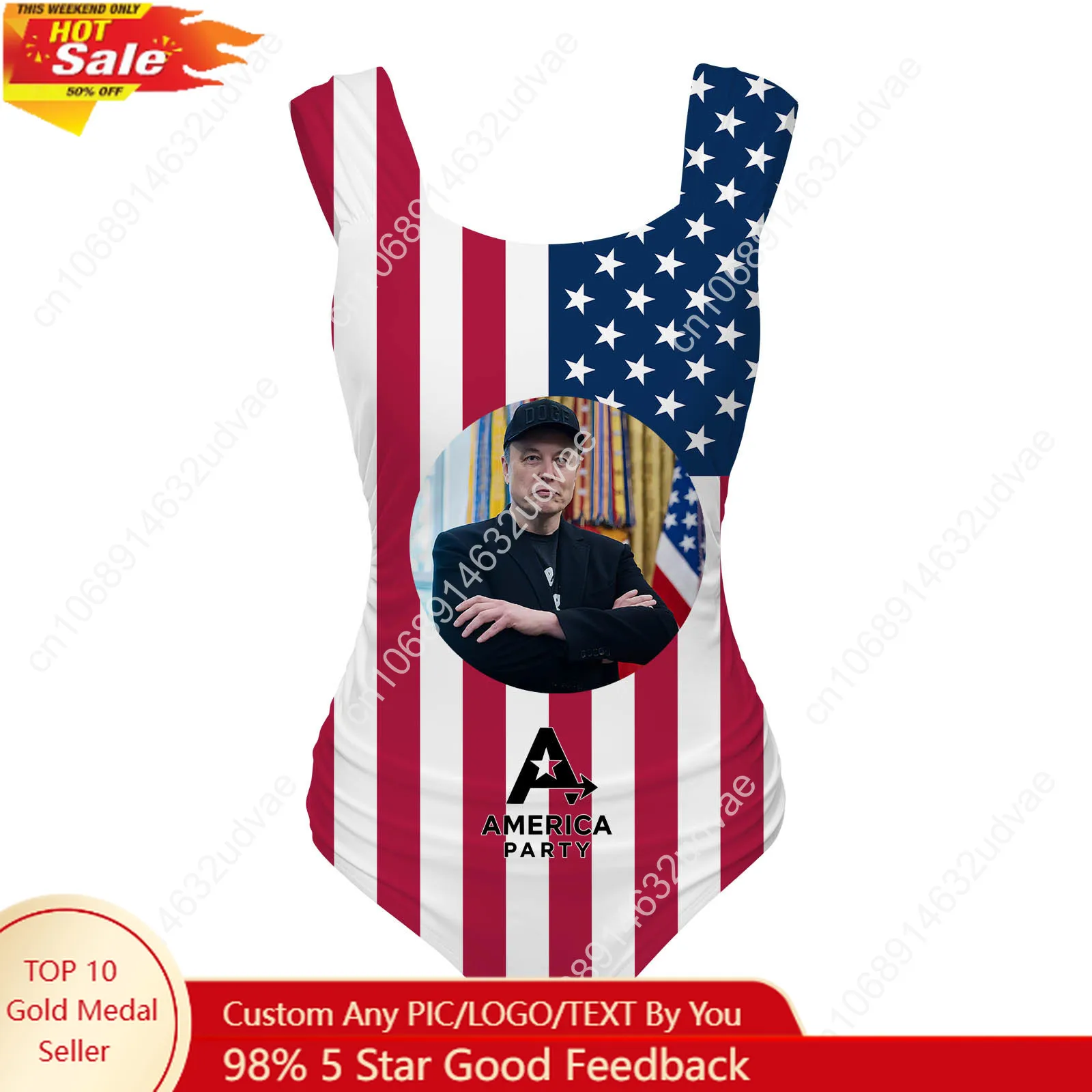 

America Party Swimsuit Wide Strap Women Bathing Suits Elon Musk Personalized Swimwear Summer Sexy Bikini Custom Made Beachwear