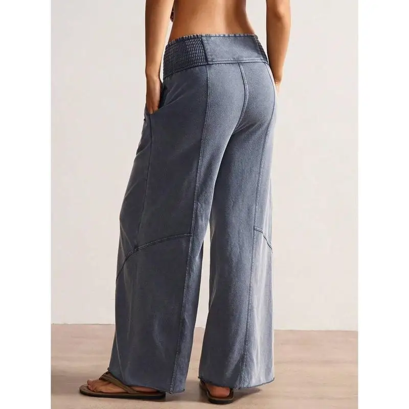 Women's Zip Waist Casual Pants Mid-Low Waist Denim Fabric Fishing Pants Other Materials 100% Cross-Border Long Trousers