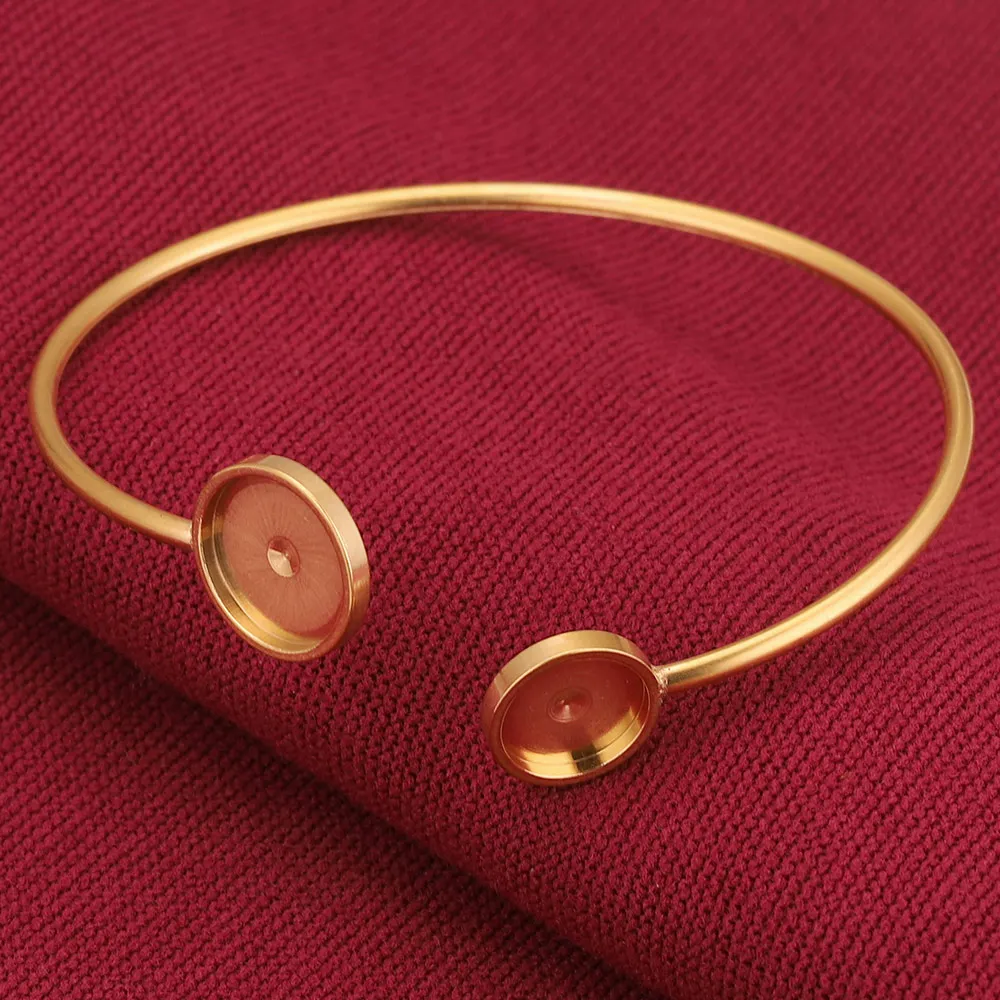 2pcs Lot Special Soft Stainless Steel Gold Plated Open Bracelet Fit 12mm Cabochon Base for Bracelets DIY Jewelry Making Supplies