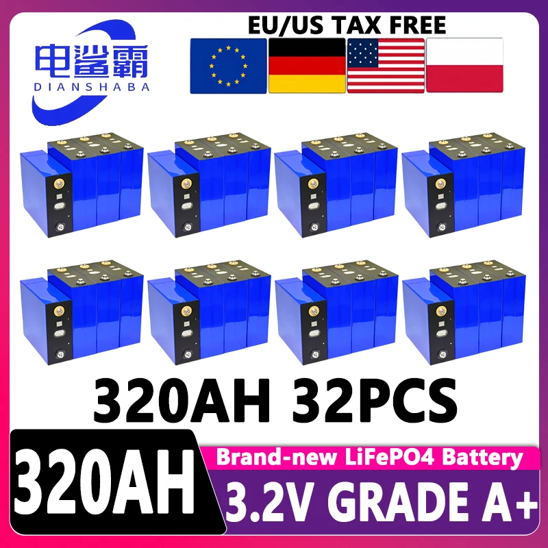 

8000 Cycles 3.2V 320Ah Lifepo4 Rechargeable Battery Grade A DIY12V 24V 48V RV EV Boat Golf solar energy camping duty-free