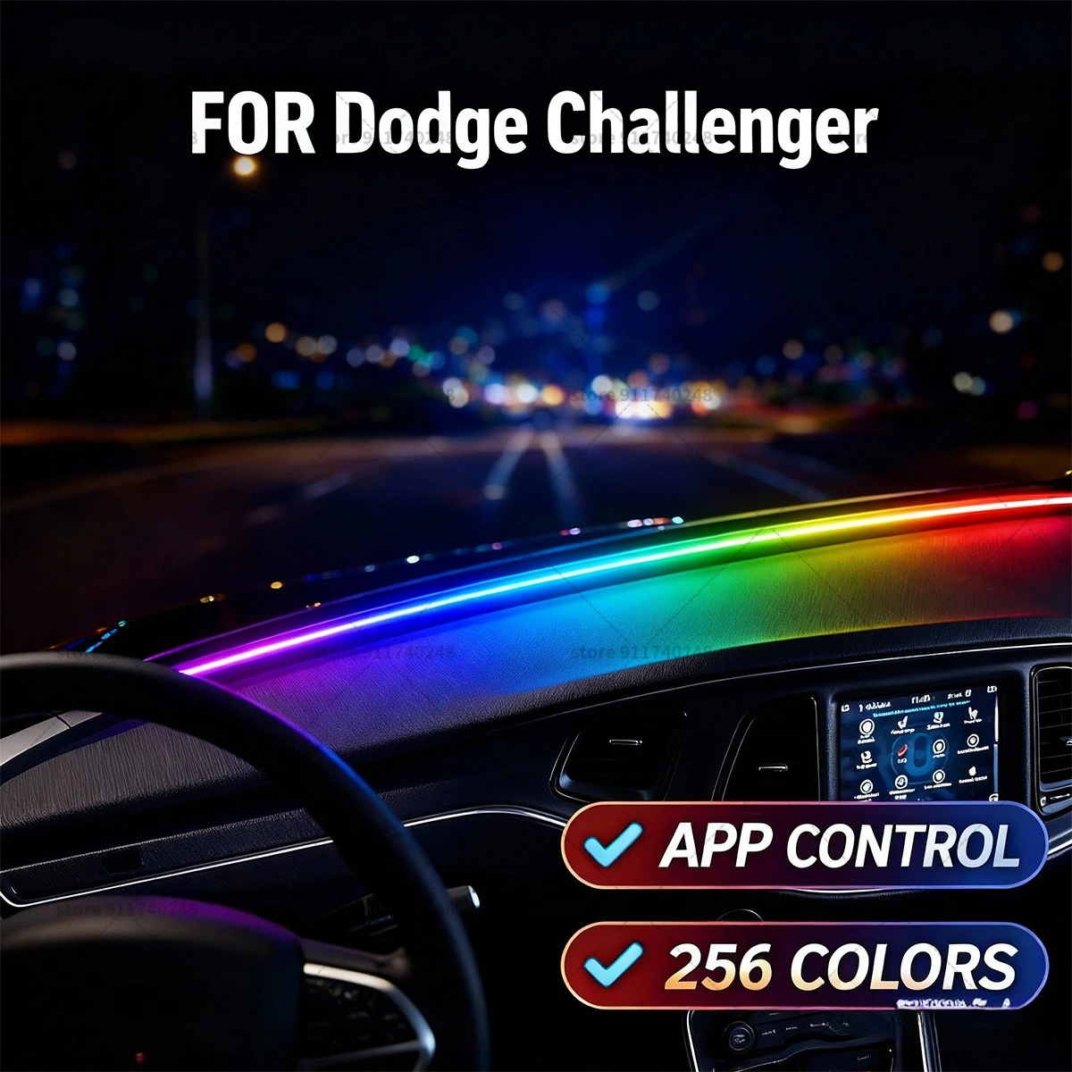 

For Dodge Challenger Automotive decoration light strip, colorful acrylic front windshield soundproofing strip, ambience light