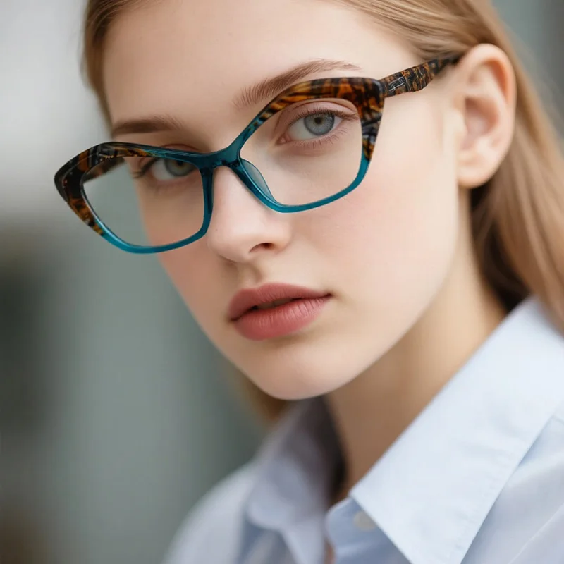 Bingkai Optik Motif Macan Tutul Antik Kacamata Mata Kucing Fashion Wanita Bingkai Asetat Desain Mewah Engsel Logam Lensa Bening