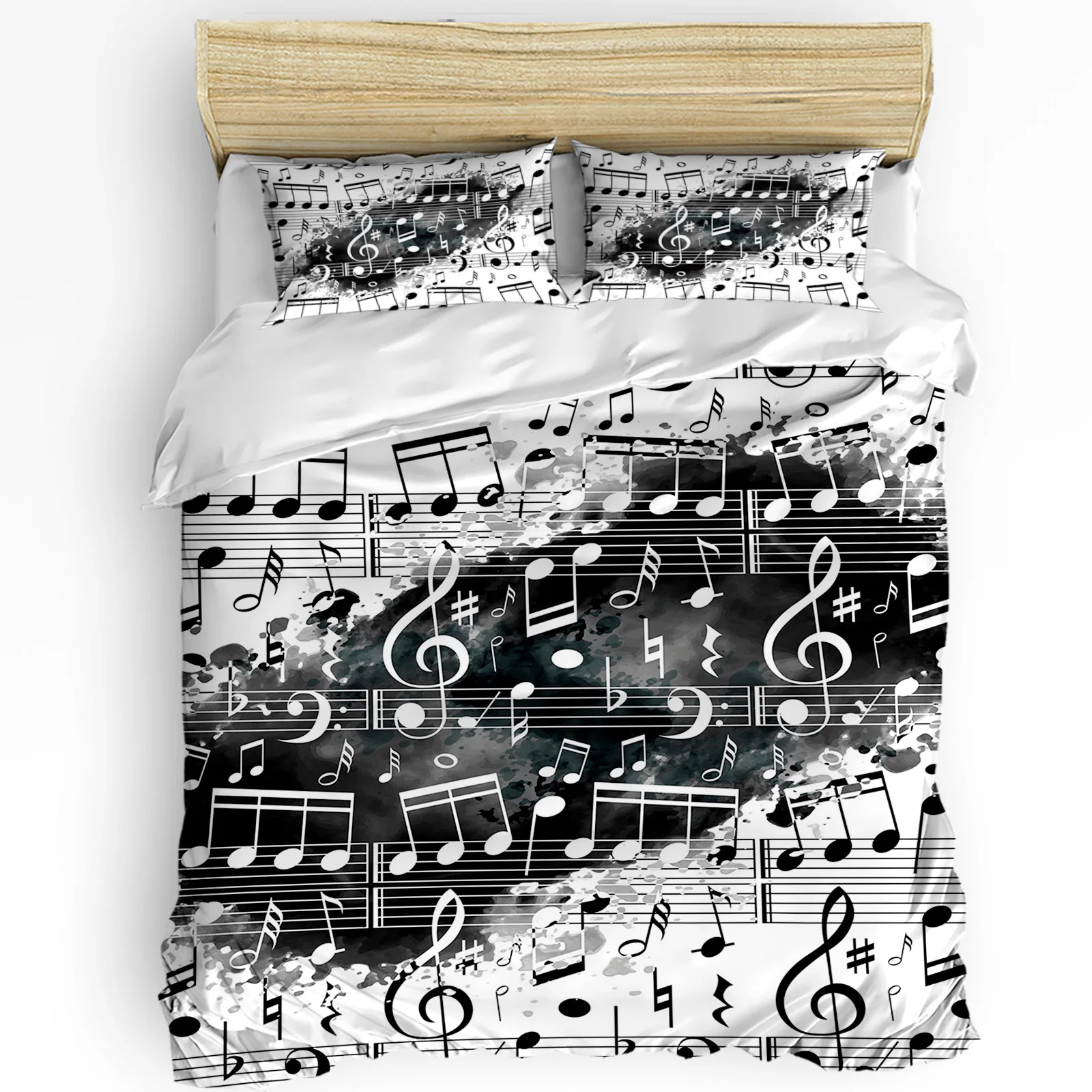 

Note Music Black White Watercolor Splash Duvet Cover with Pillow Case Custom 3pc Bedding Set Quilt Cover Double Bed Home Textile