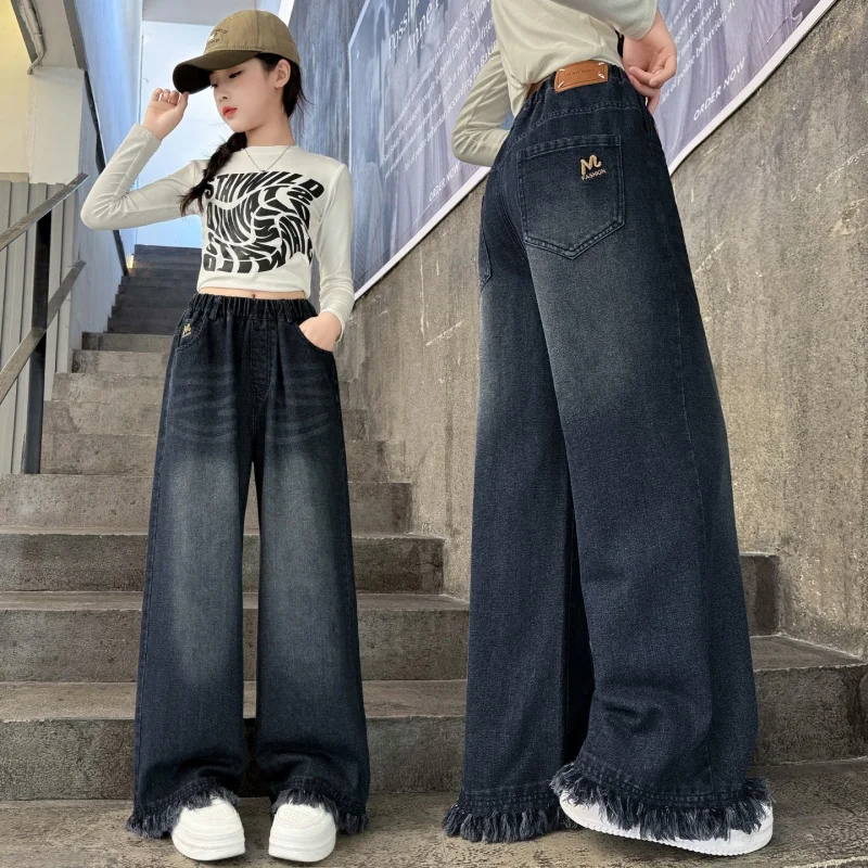 

Girls Jeans Ages 4-14Y Teen Wide Leg Denim Teenage Vintage Trousers Toddler Girl Casual Fashion Denim Bottom Kids Y2k Long Pants