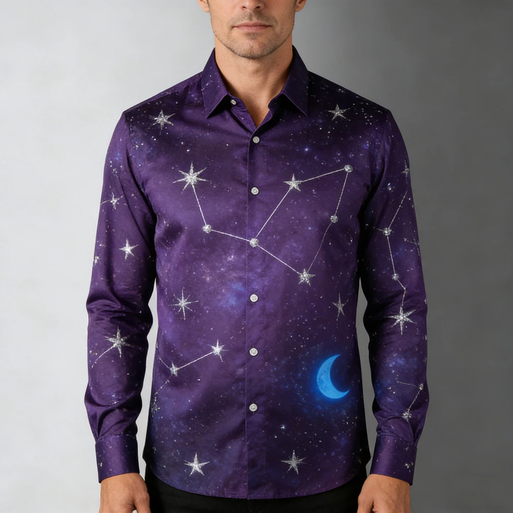 الرجال السماء المرصعة بالنجوم المستقبل العلوم والتعليم الأداء 3D قميص مطبوع هاواي الاستوائية طويلة الأكمام التلبيب الملابس في الهواء الطلق