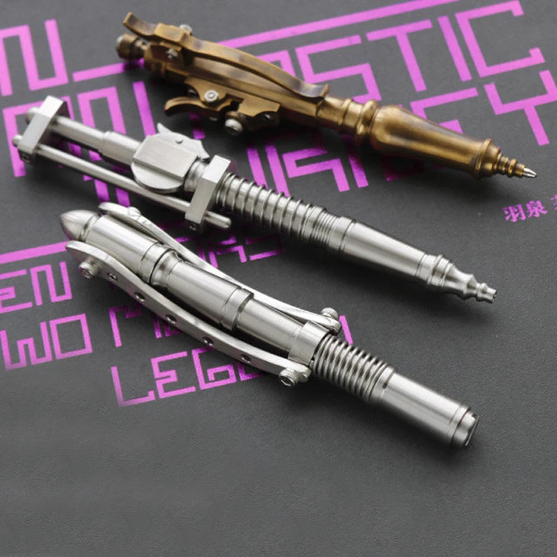 Outdoor Portable EDC Vintage Stainless Steel Brass Mechanical Bolt Defense Tactical Pen Car Emergency Window Breaking Tool