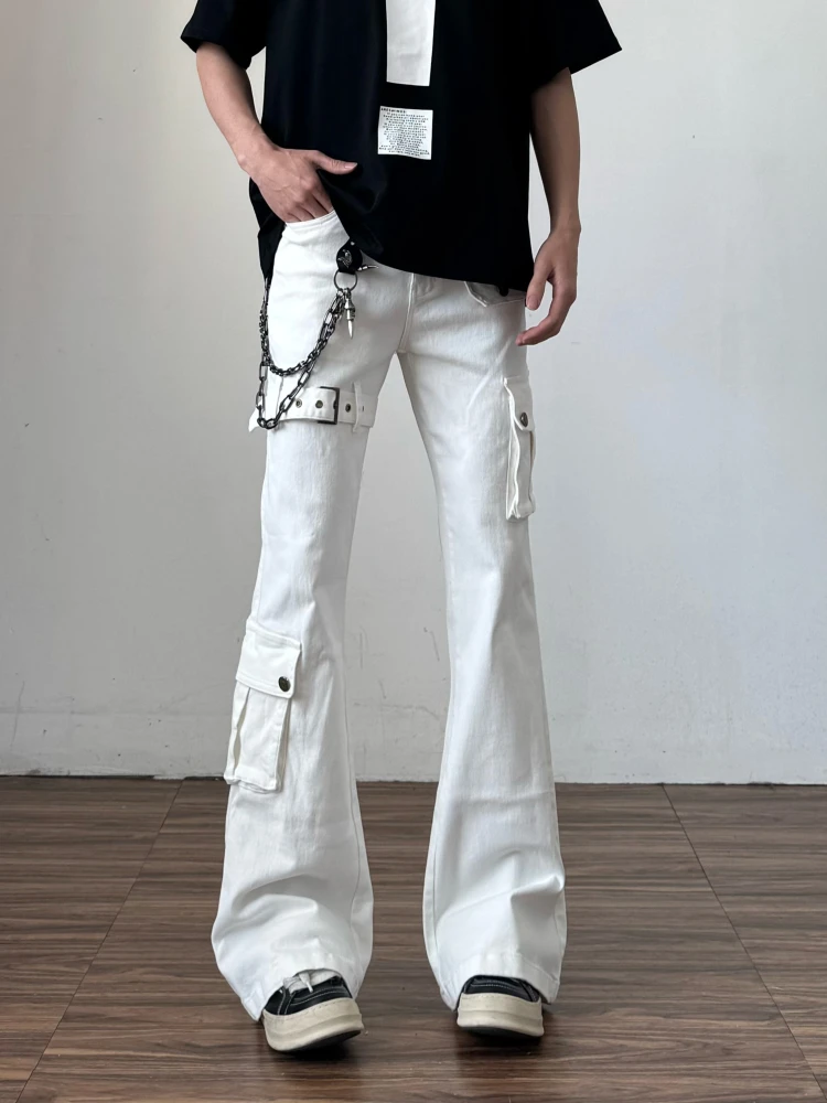 

White Vibe Workwear Denim Jeans Men's High Street Knife Shape Pants Lift Waist Slimming Straight Leg Micro Flared Pants
