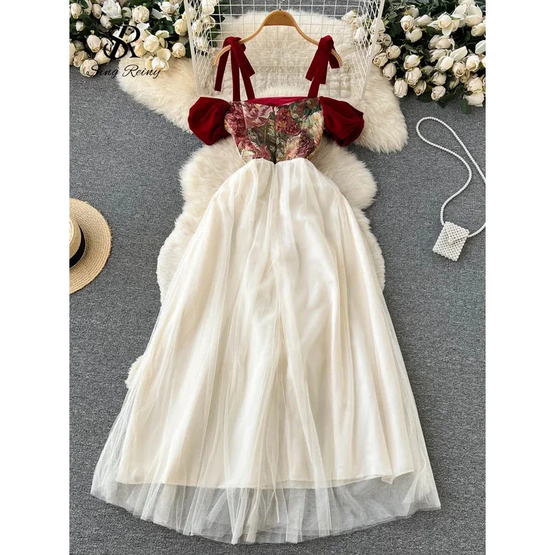 ZIXIN-vestido camisola con estampado Retro bordado para mujer, vestido largo de fiesta de malla con diseño de encaje de estilo francés, ropa de calle de verano 2023