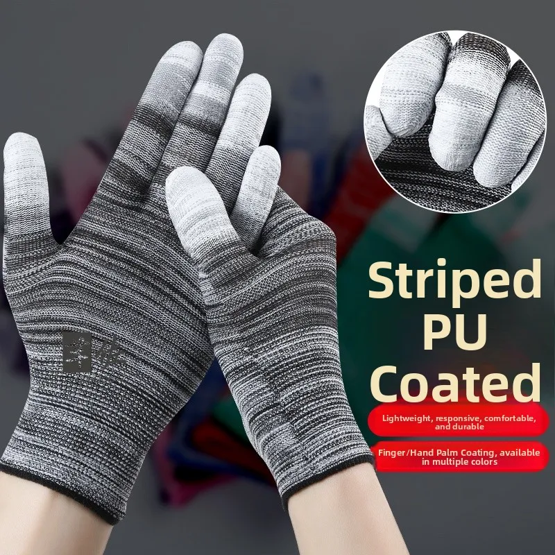 Thin Nylon Gloves PU Coated Palm Anti Slip Wear Resistant Breathable Static Free Unisex Protective Labor Protection Gloves