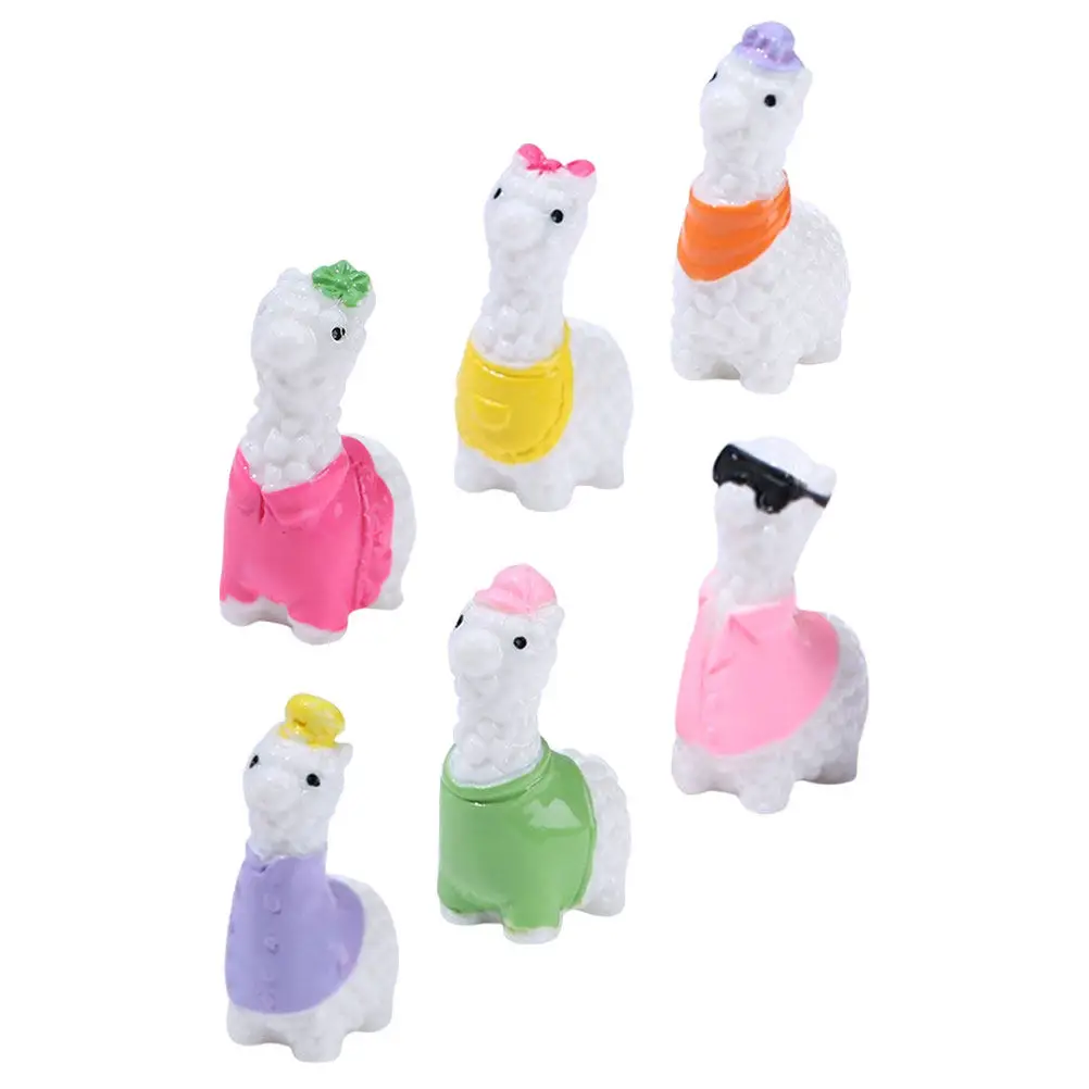 6Pcs Resin Mini Alpaca Statues Cute Compact Garden Car Bookshelf Decoration Tiny Animal Sculpture Micro Landscape Ornament Farm