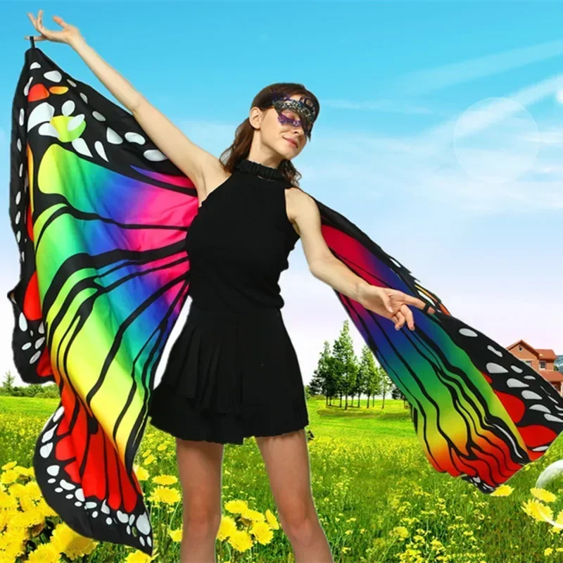 Double-Sided Printing Fabric Butterfly Wings for Women Pixie Monarch Cape Fairy Ladies Costume Accessory Antennas Headband Adult