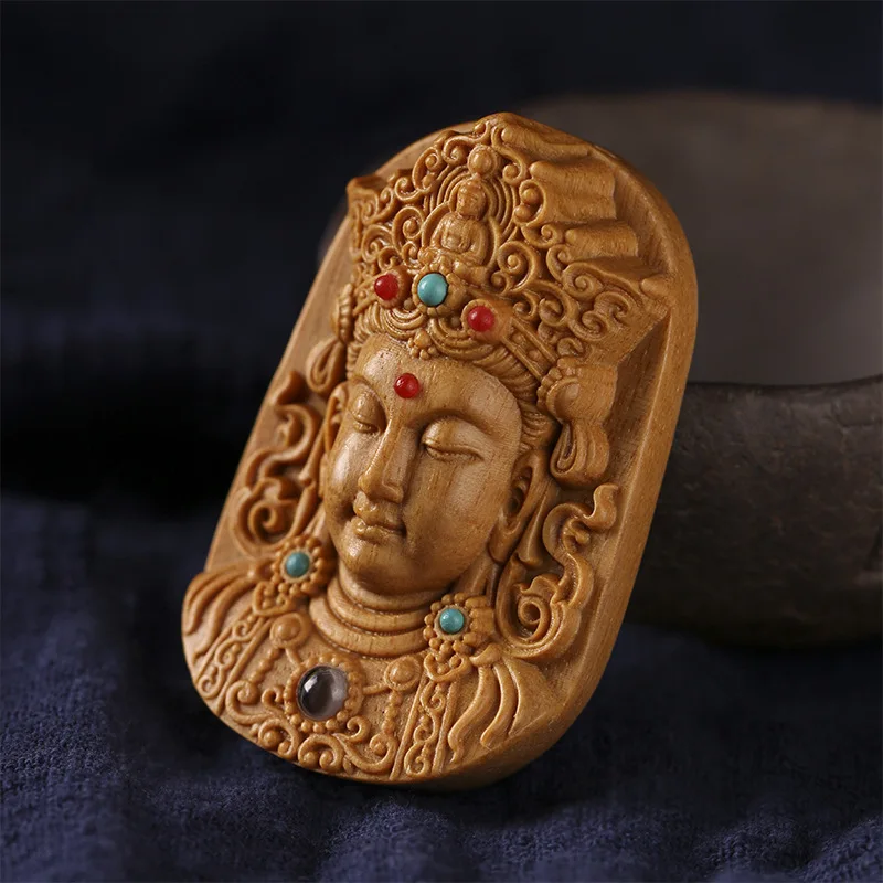 

Sandalwood Wood DIY Green Tara Guanyin Ethnic Wind Wooden Pendant Cultural Play Hanging Tag Accessories