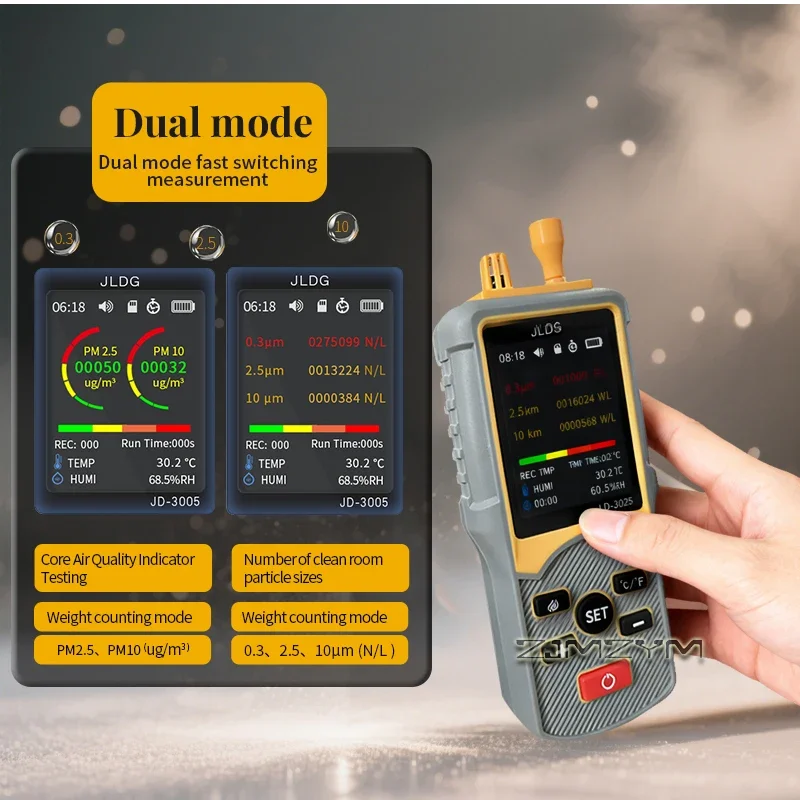 Handheld Particle Counter 0.3‑10μm Dust Particle Detector PM2.5 PM10 Tester  for Cleanroom Workshop Air Quality Testing