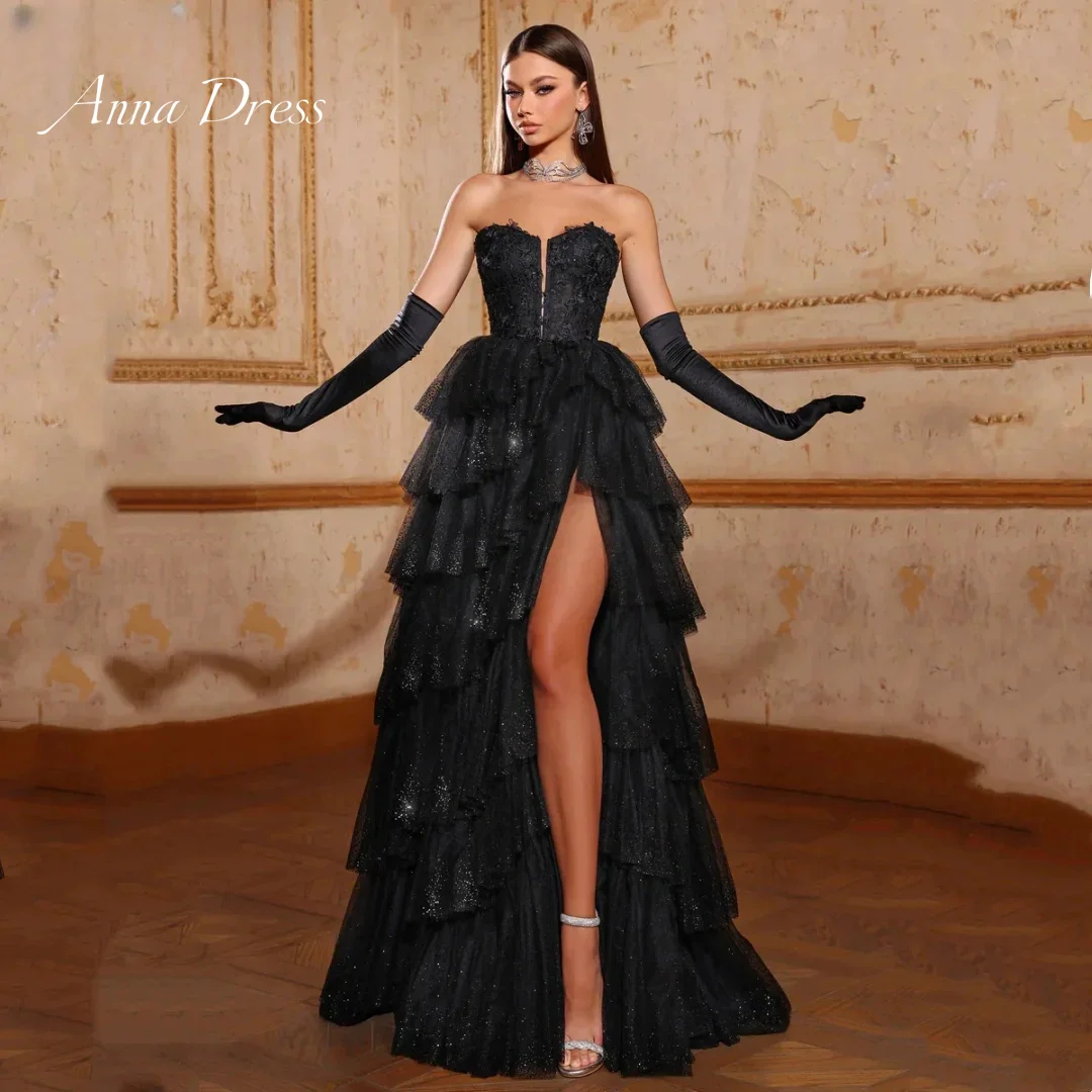 

Anna Layered Elegant Womens Party Dresses Luxury Dresses Women 2024 Sweetheart Shiny Black Simple and Elegant Formal Dress Prom