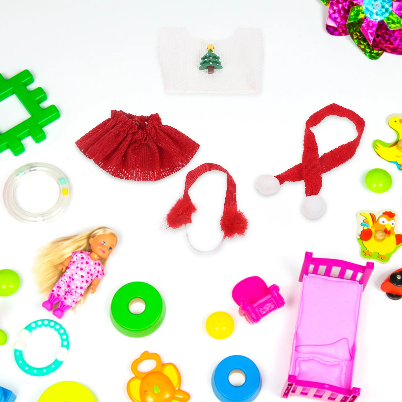 1 conjunto de roupas de inverno conjunto de malha de natal santa roupa saia cachecol earmuffs vestir roupas férias fingir jogar