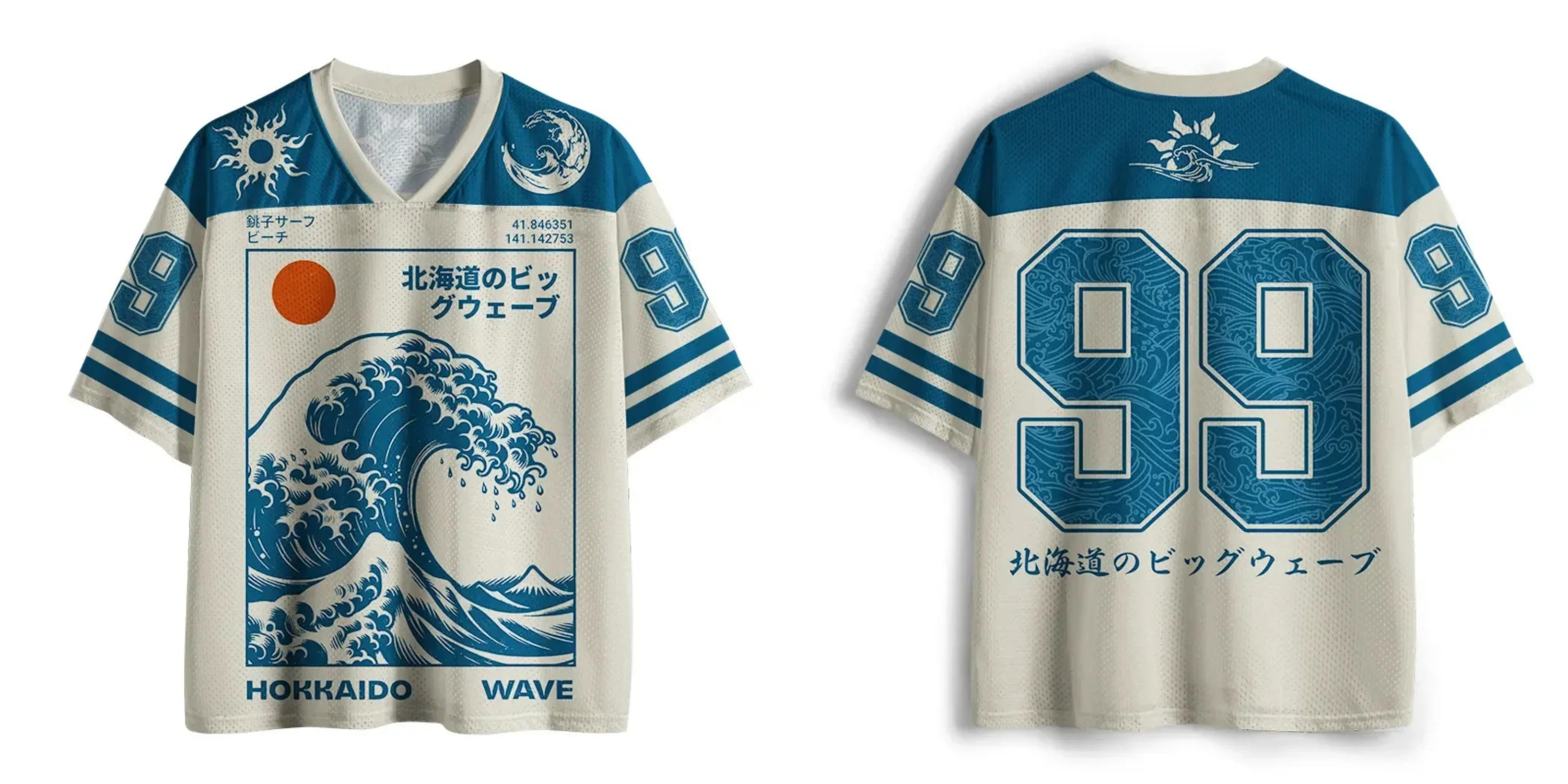 Hokkaido Wave Japan 3D Print Jersey  Sports Outdoors T-shirt Breathable Quick Drying Streetwear Clothing Family Matching Tops