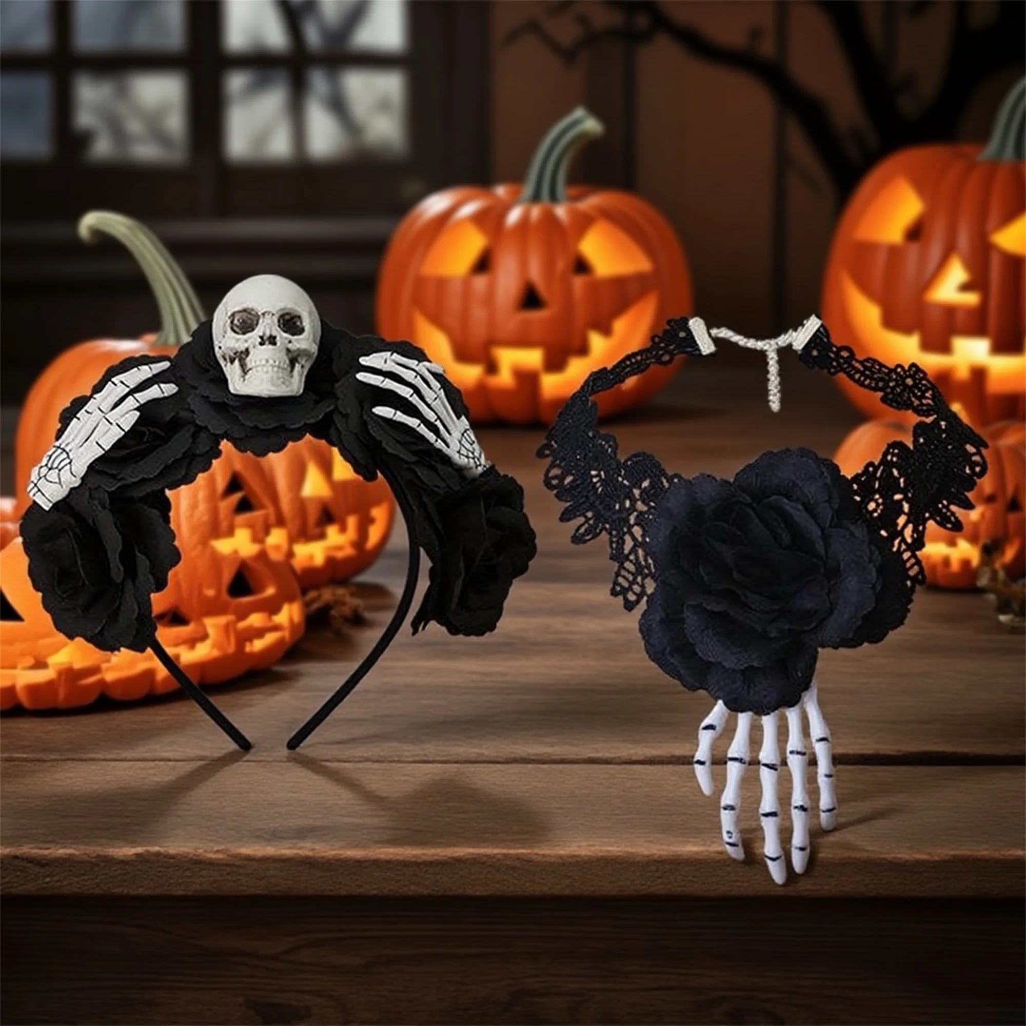 Gothic Schwarze Spitze Spinnennetz Stirnband und Halsband Halskette Set für Halloween Kostüm Party Damen Accessoires