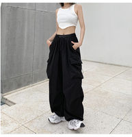 Women's Low Waist Tech Pants, Drawstring, Wide Leg Baggy Trousers, Y2K Streetwear, Oversize Sweatpants, Casual Joggers,