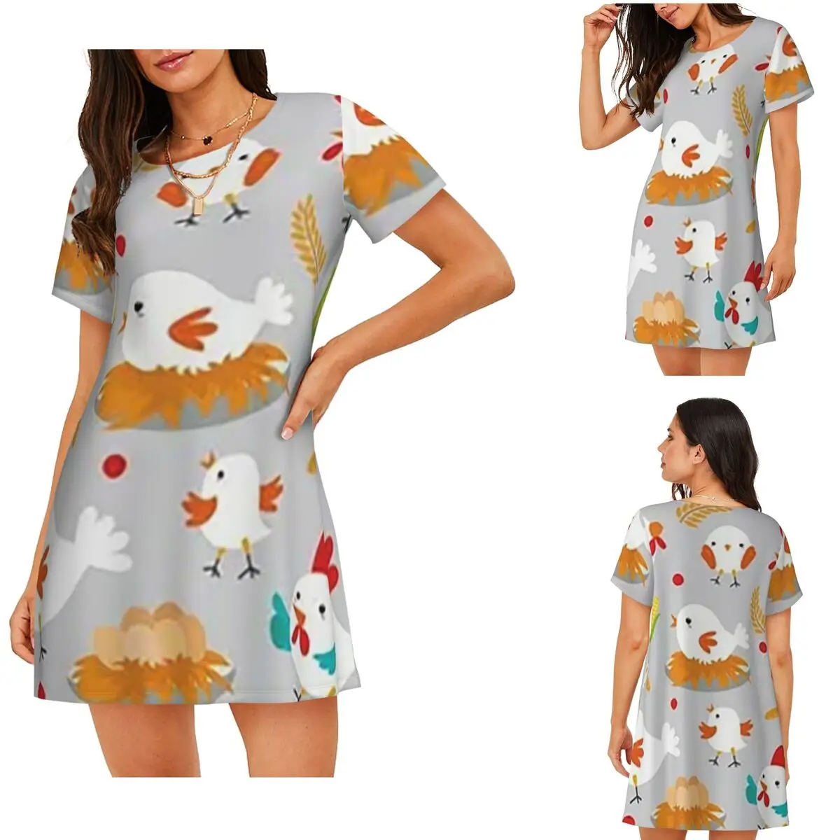 

Custom Cute Chicken Family Short Sleeves Nightdress For Sleeping Sleepshirts Women Short Sleeve Nightgowns Soft Pajama Dress