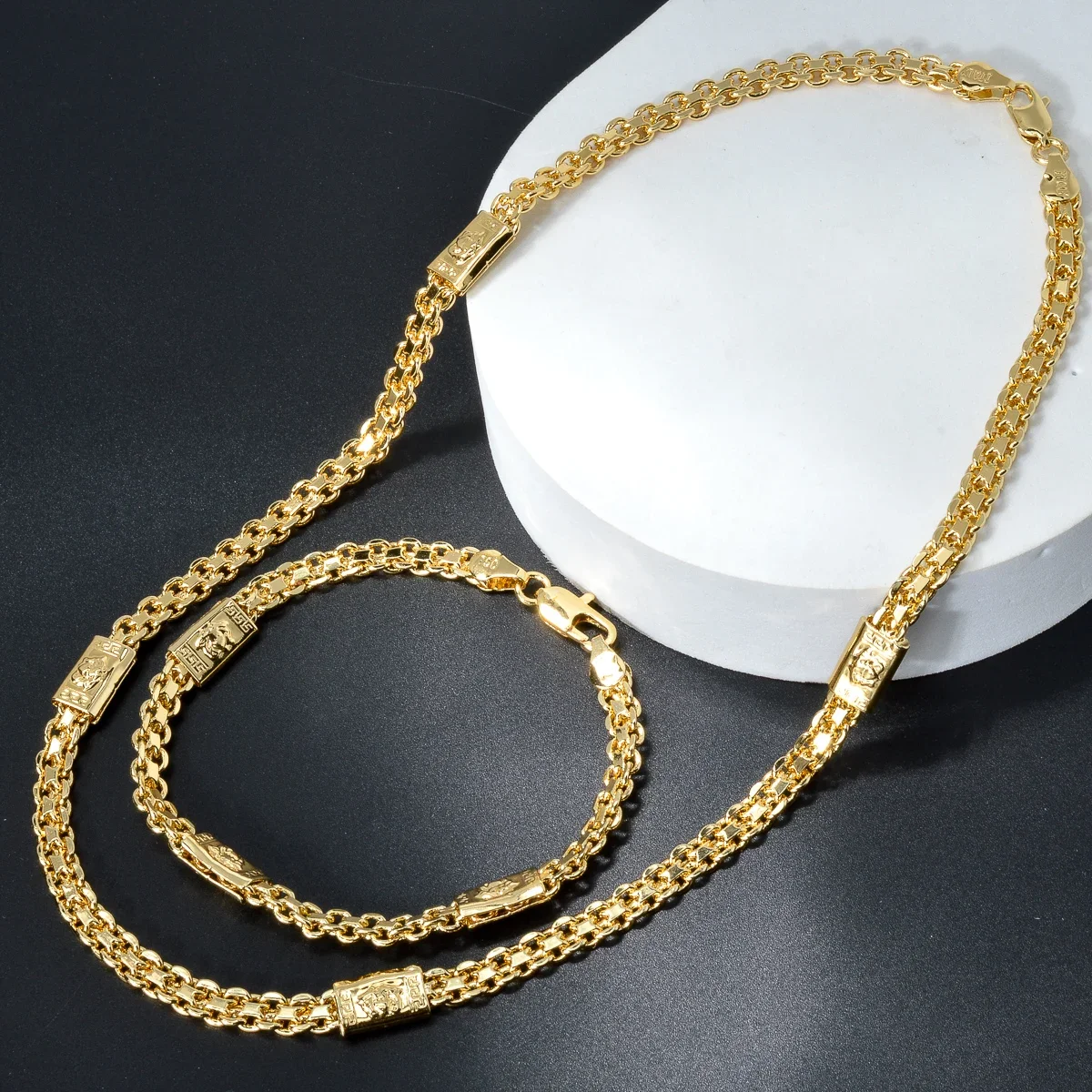 Luxe 18K Gouden Kleur 7Mm Ketting Voor Mannen Vrouwen Armband Ketting Sieraden Set Mode Feest Christma Geschenken Sieraden Accessoires