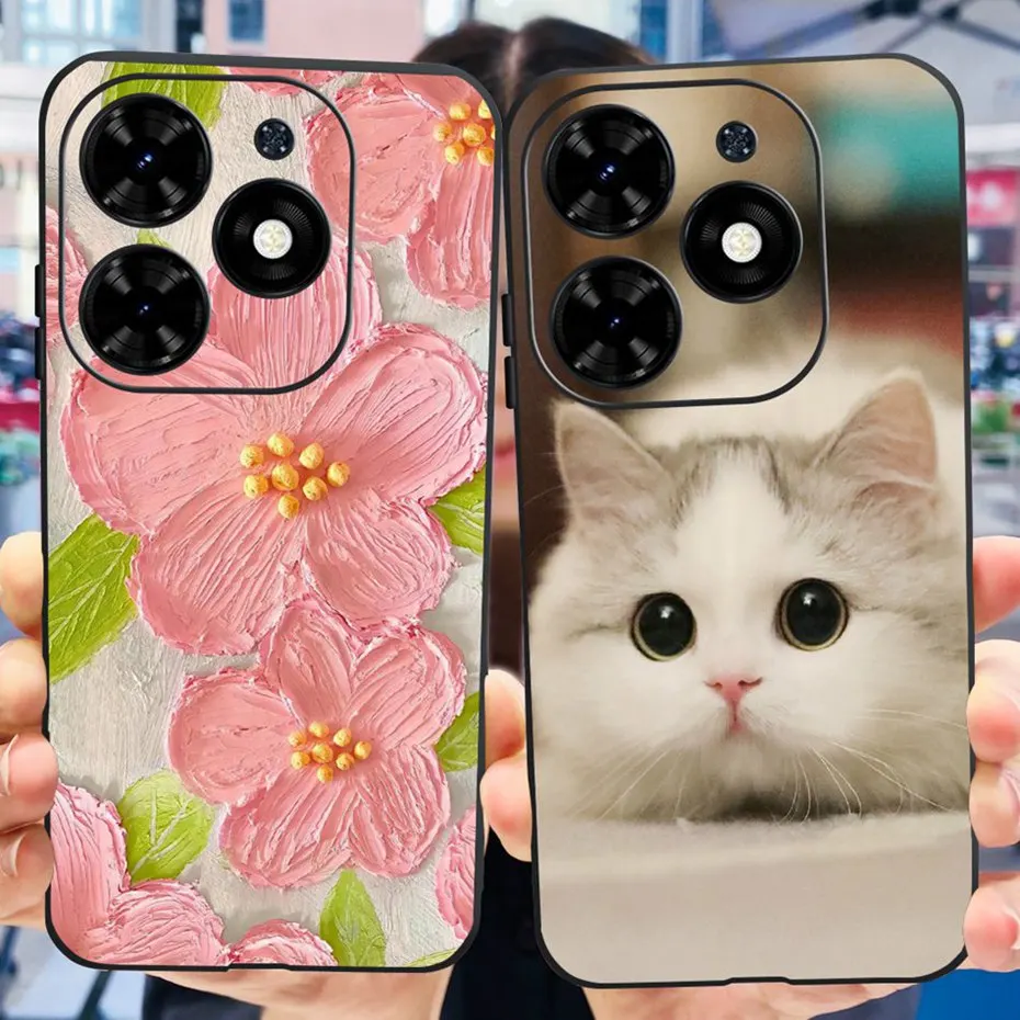 Case For Infinix Hot 40i 2024 Cute Flower Cat Painted Phone Bumper For Infinix Hot40i 4G X6528B Soft Silicon TPU Back Cover