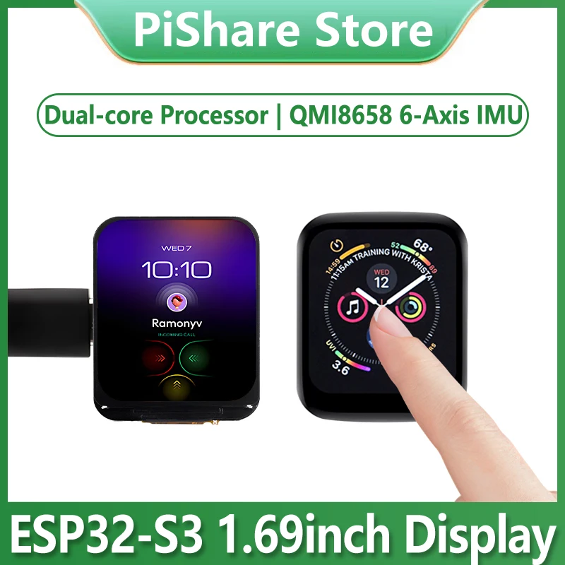 ESP32-S3 1.69inch Touchscreen LCD Display WiFi Bluetooth With QST Attitude Gyro Sensor QMI8658C For Arduino Python option Touch