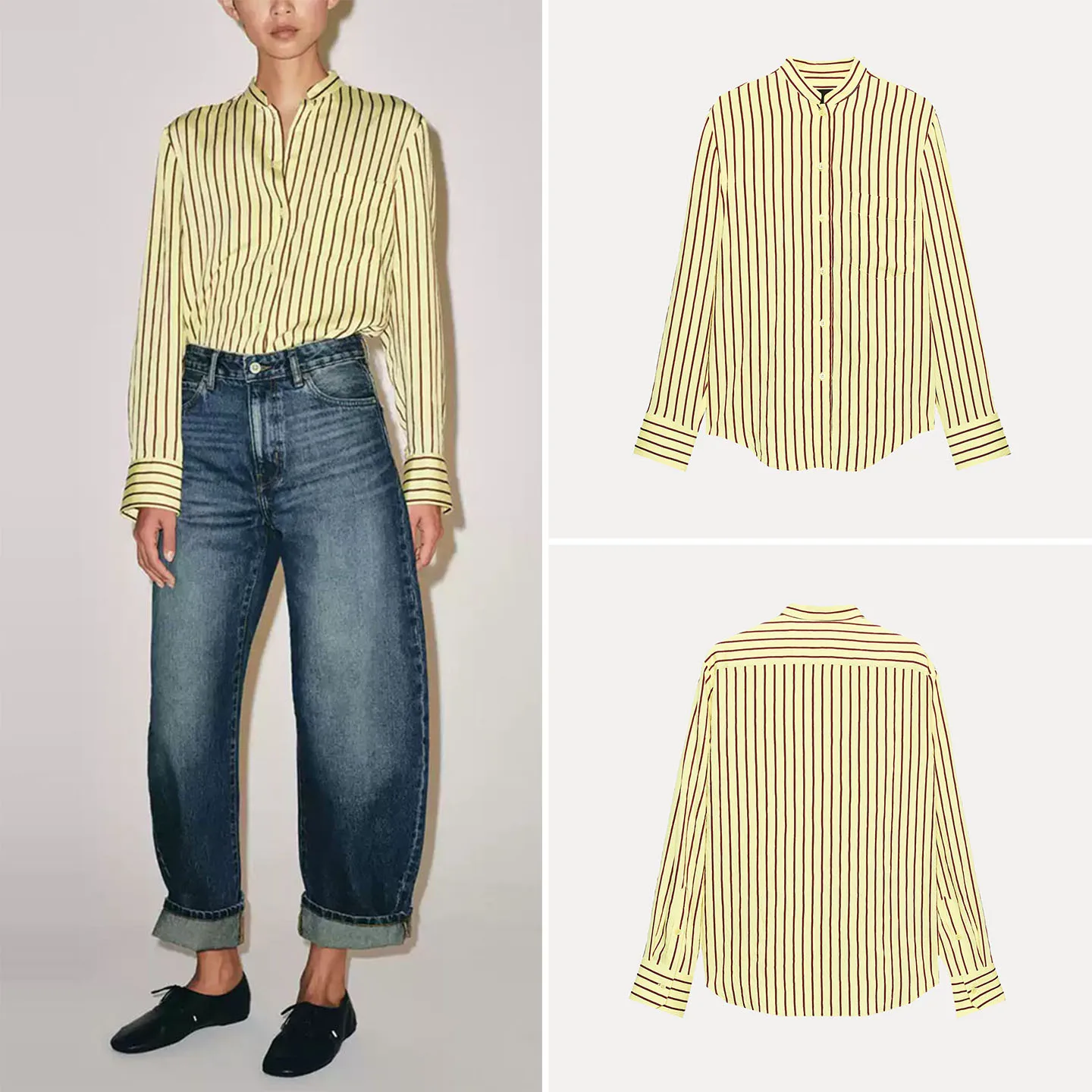 ZADATA Women's Long Sleeve round Neck Striped Pocket Shirt Autumn 2026 New Style Personalized Fashion Ladies' Premium Blouse