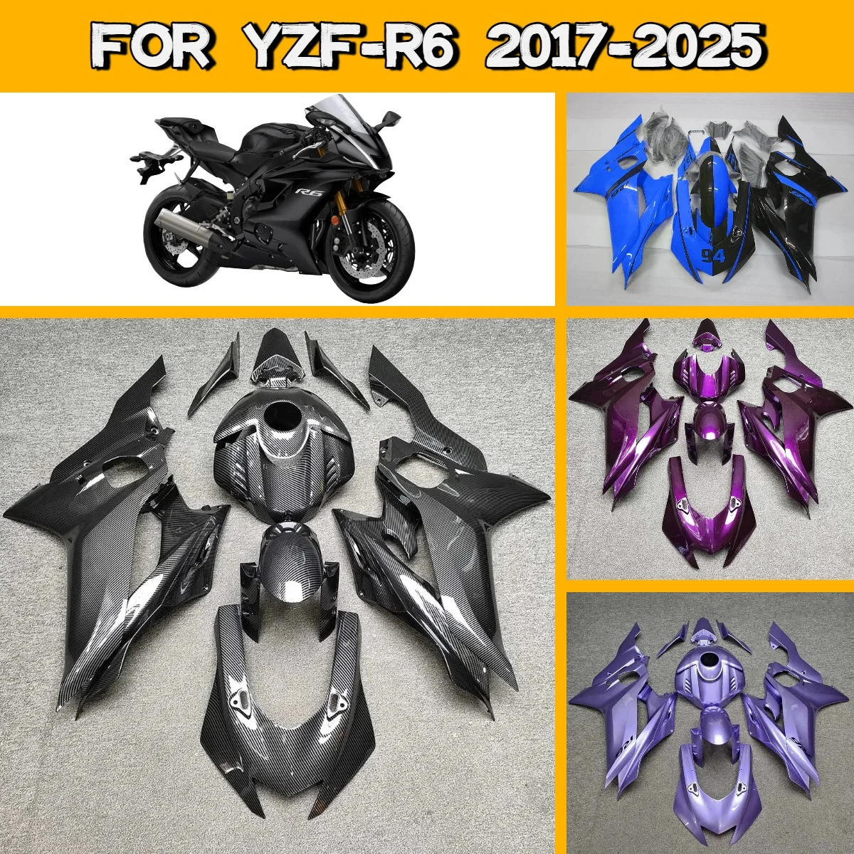 

Customize Painting Fairing Set 2017-2025 YZF R6 Injection Mold Motorcycle Fairings for 17-25 Yamaha YZFR6 Body Panels