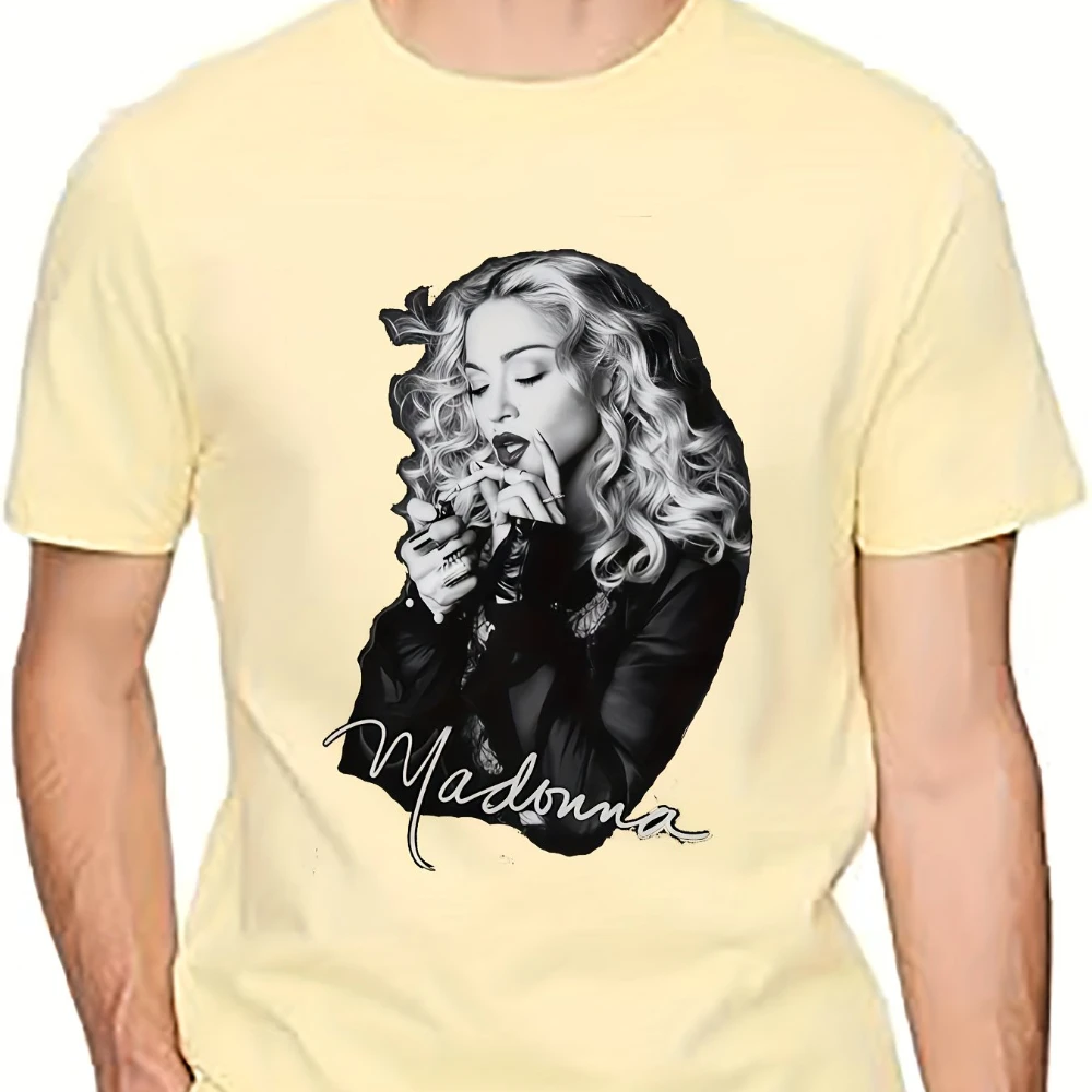 

Мужская футболка в стиле Харадзюку в стиле ретро Madonna Fan, с коротким рукавом и фирменным портретным принтом, подходит для повседневной носки