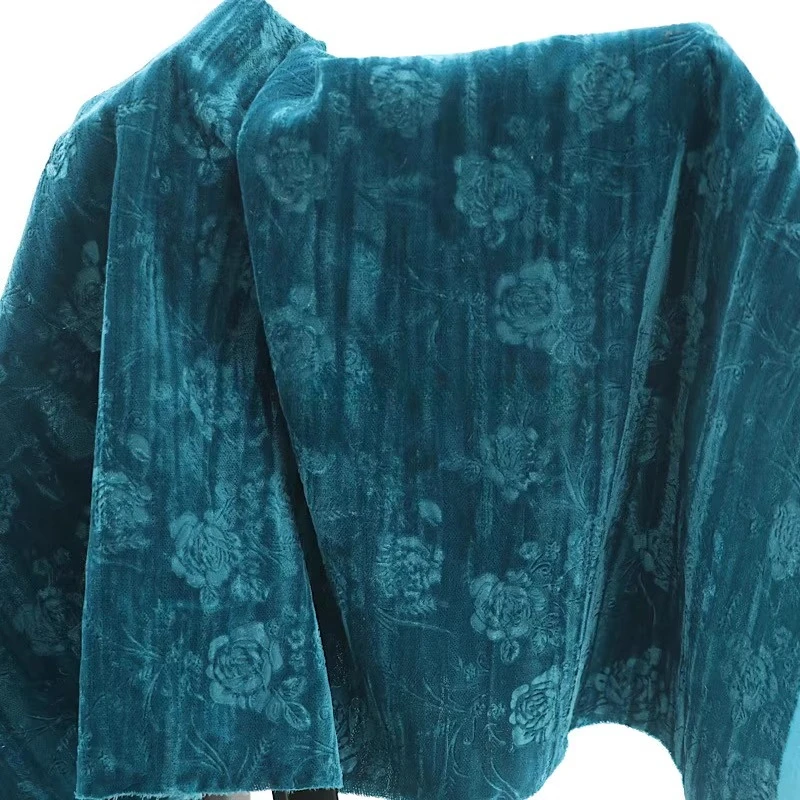 Rose embossed velvet fabric texture wrinkled luster sewn dress cheongsam DIY bag designer fabric
