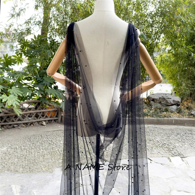 

Свадебная накидка с чёрным жемчугом, фата на плечо с гребнем, длинный тюлевый венец, блестящий Болеро для невесты