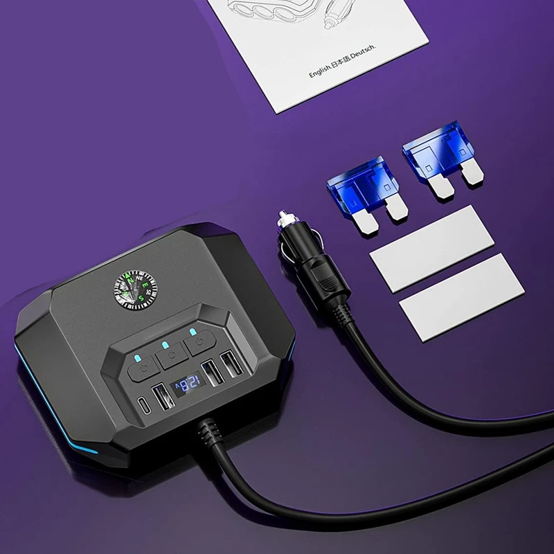 車のシガレットスプリッターライターアダプター、7 in 1車の充電器、スイッチ付きの4つのUSBポート、すべての車のデバイス用のLED電圧ディスプレイ、耐久性
