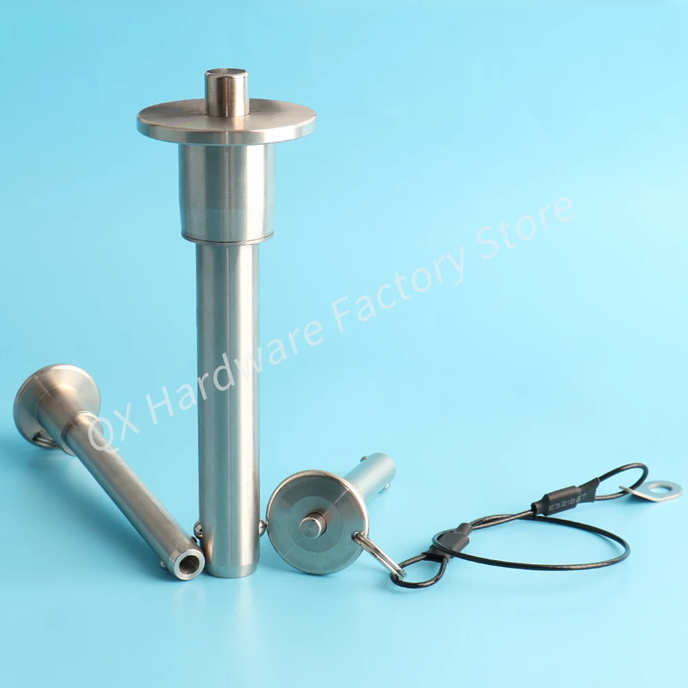 QX110  All Stainless Steel Push Handle Button Type Safety Positioning Ball Lock Pin Marine Quick Release Pin With Fastening Rope