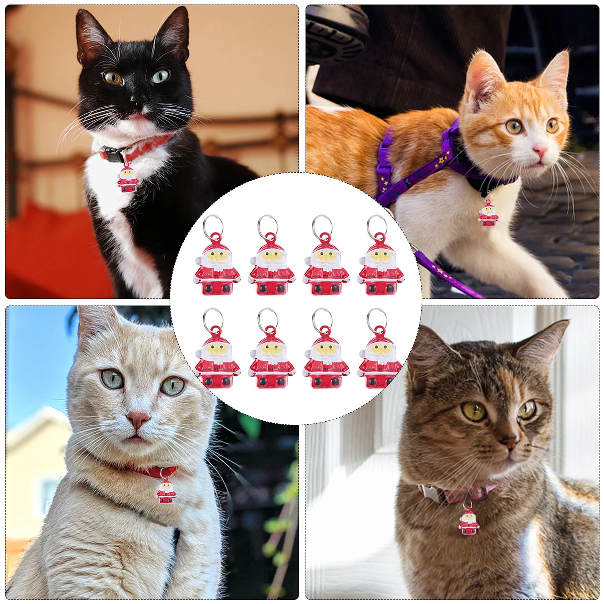 

10Pcs Santa Claus Shape Pet Bells Comfortable Necklace Ring Christmas Pendant Pet Bells DIY Bell Accessory Bell