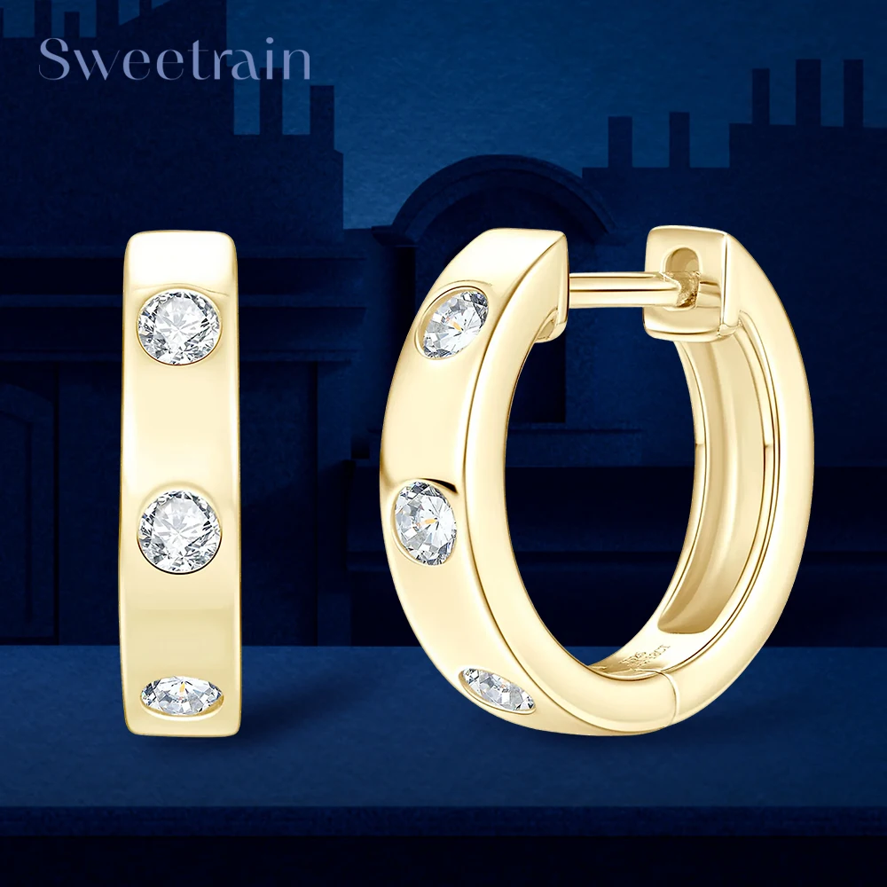 Sweetrain Certified 2.5mm All Moissanite Hoop Earring D Color Lab Diamond Women's earrings Original 925 Sterling Silver Hoops