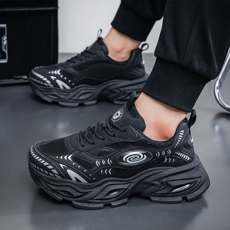 Men's thick soled casual mesh panel shoes summer breathable soft soled running shoes outdoor fashion sports shoes male sneakers