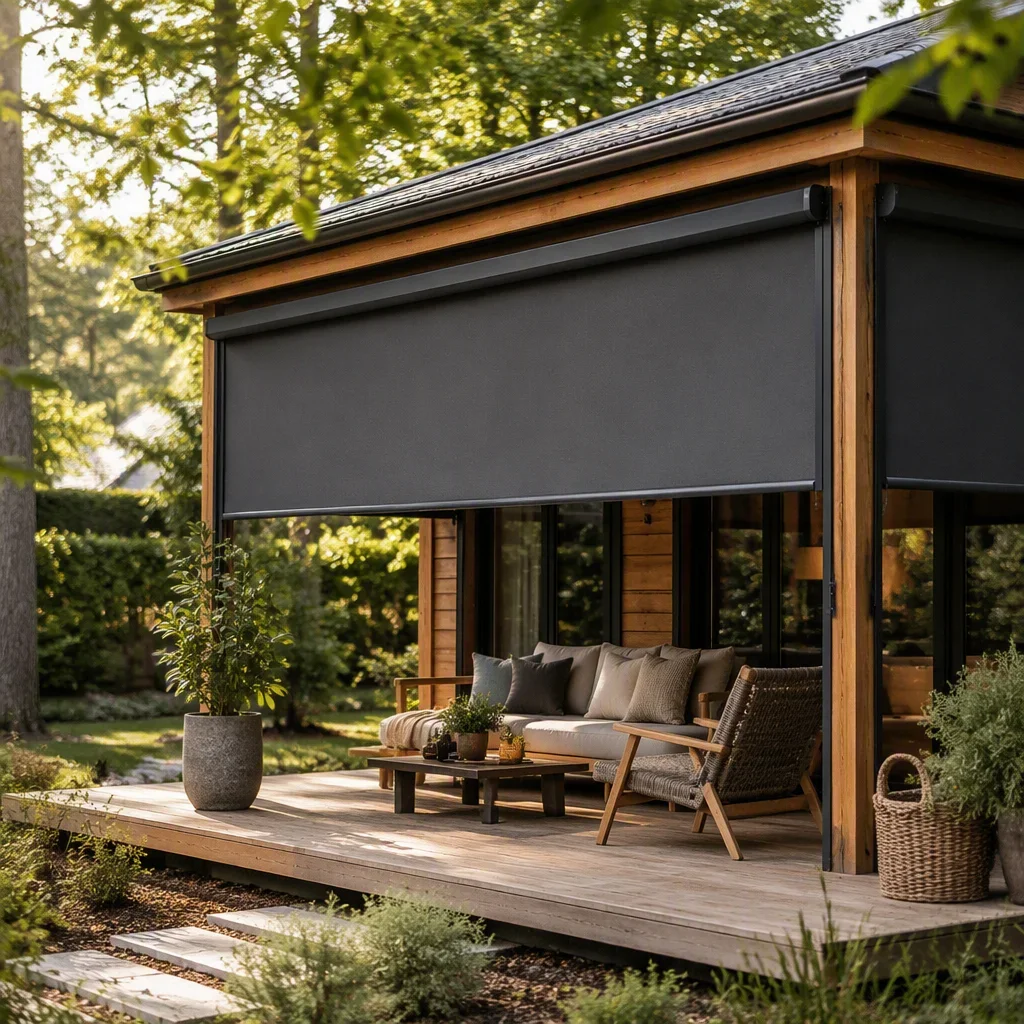 Heavy Duty Windproof Blinds. Outdoor waterproof fabric. UV protection. Withstands strong winds. Ideal for exposed patios. Custom