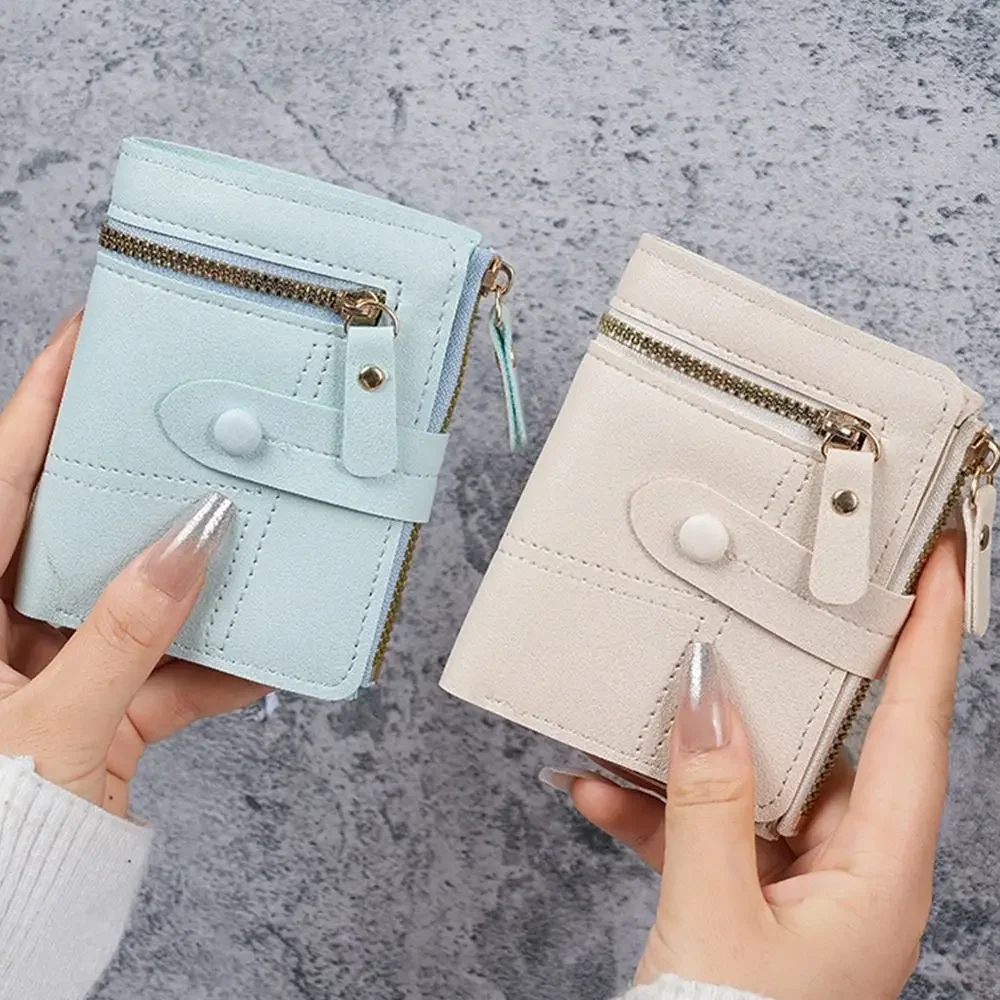 Portable Solid Color Button Wallet PU Leather Short Design Thin Wallet Ultra-Thin Card Clip Daily Use