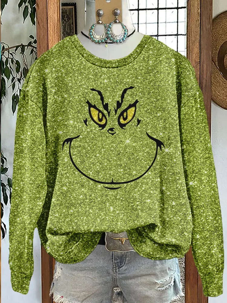 Shiny Christmas Print Sweatshirt