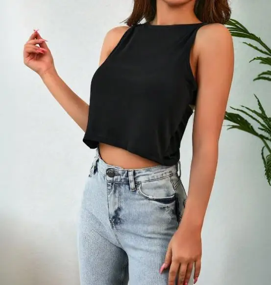 

Fashionable Women's Vest Summer New Fashion Sexy Hollow Knot Design Backless Short Sleeveless Vest Suitable for Parties