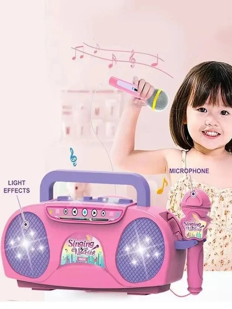 Machine à chanter Portable avec Microphone, Radio, haut-parleur de musique, karaoké, jouet pour enfants, Instrument de musique, cadeaux d'anniversaire pour filles et garçons