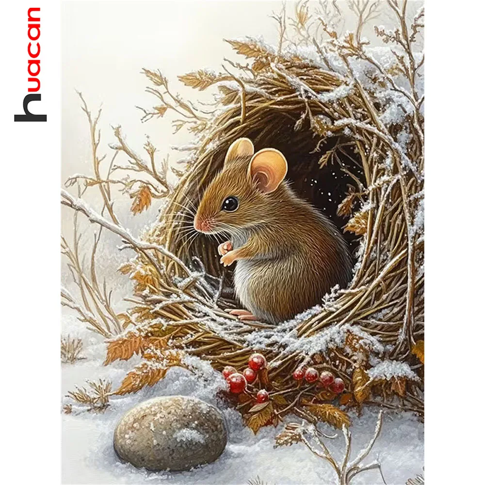 Huacan DIY Diamantmalerei Wintermaus Diamantmosaik Landschaft Tier Komplettset Bild aus Strasssteinen