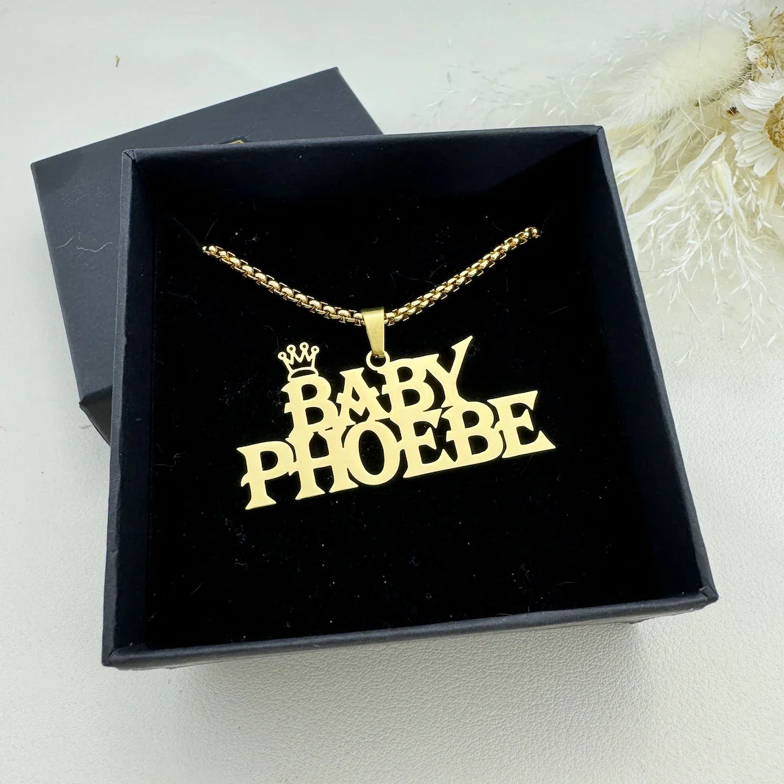 Custom Crown Name Necklace Women Men Trendy Jewelry Personalized Gold Color Stainless Steel Bead Chain Nameplate Necklace